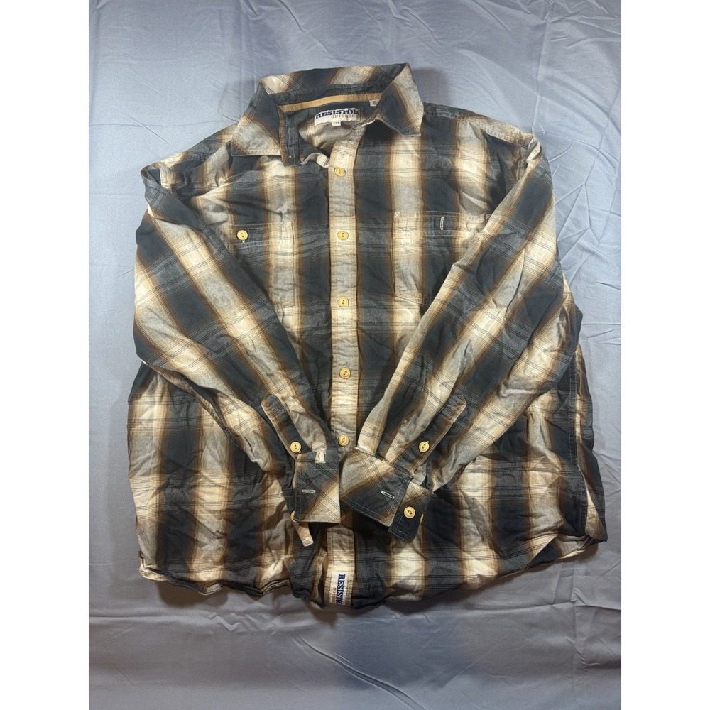 Resistol Outdoors Men's Grey Plaid Long Sleeve Button Up Shirt Size XXL